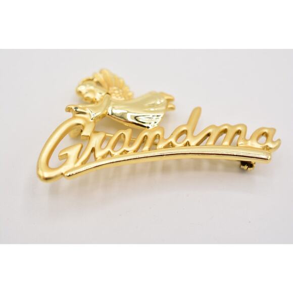 Danecraft Vintage Grandma Pin Brooch Angel Brushed Gold Signed 1980s Bin1 - Picture 4 of 12